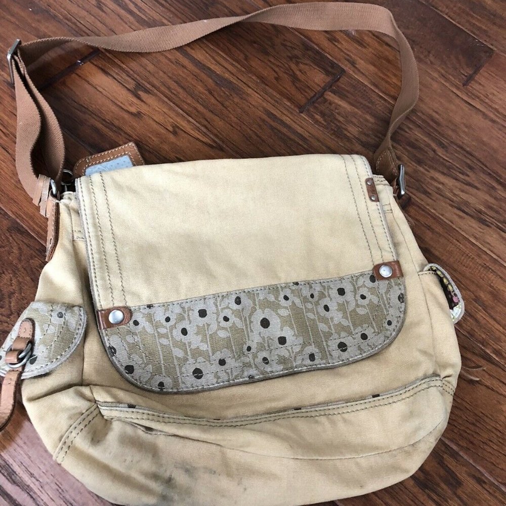 Fossil Messenger Bag with Floral - Khaki Brown